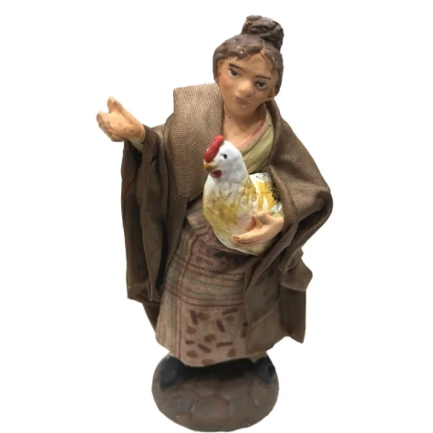 Ovaiola con gallina vestito in stoffa 10 cm