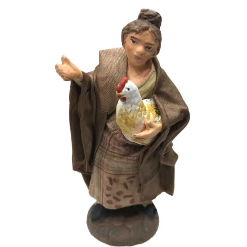 Ovaiola con gallina vestito in stoffa 10 cm