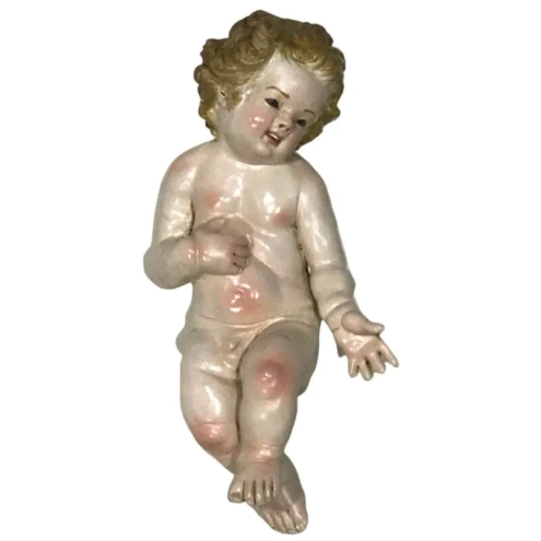 Gesù Bambino fatto a mano con occhi in vetro per pastori da 35 a 40 cm