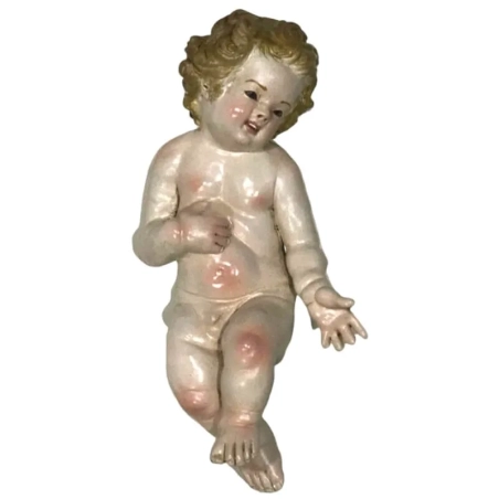Gesù Bambino fatto a mano con occhi in vetro per pastori da 35 a 40 cm