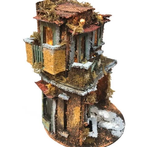 Presepe napoletano in sughero con luci 27 cm 2