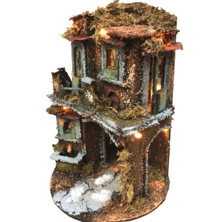 Presepe napoletano in sughero con luci 27 cm