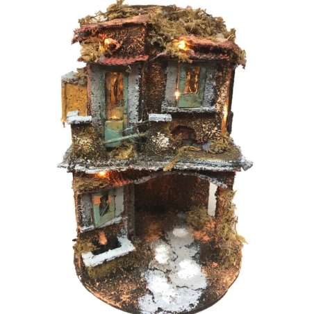 Presepe napoletano in sughero con luci 27 cm