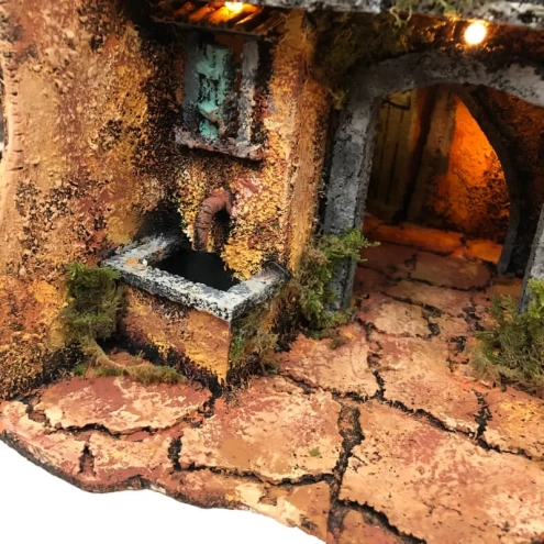Presepe angolare napoletano con forno e luci 25 cm