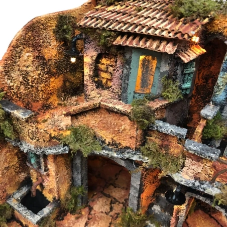Presepe angolare napoletano con forno e luci 25 cm