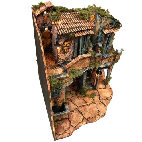 Presepe angolare napoletano con forno e luci 25 cm