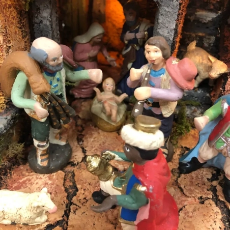 Presepe angolare napoletano con forno e luci 25 cm