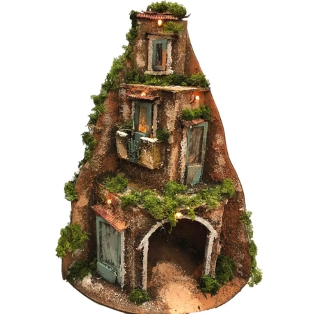 Presepe angolare in sughero con luci 45 cm