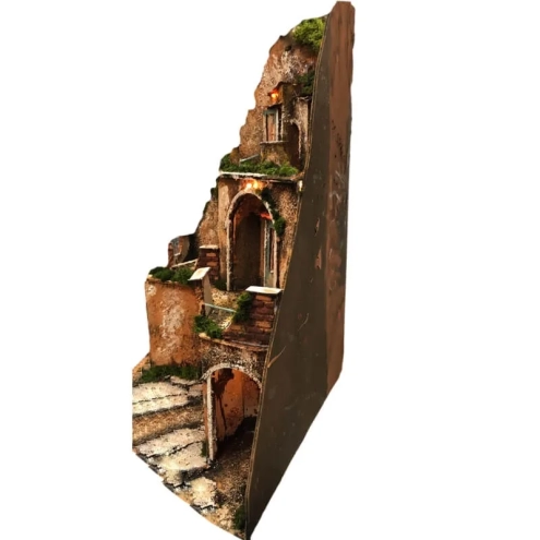 Presepe angolare in sughero con luci 45 cm