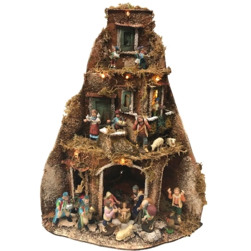 Presepe angolare con pastori e luci 45 cm