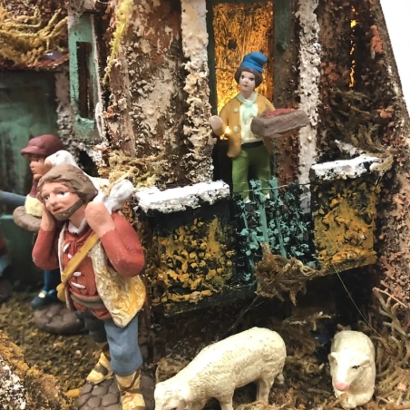 Presepe angolare con pastori e luci 45 cm
