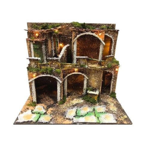 Presepe artigianale napoletano con luci 25 cm
