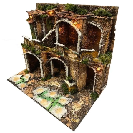 Presepe artigianale napoletano con luci 25 cm
