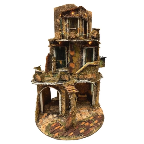 Presepe artigianale in sughero con luci 90 cm