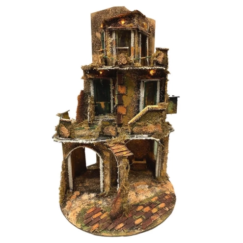 Presepe artigianale in sughero con luci 90 cm