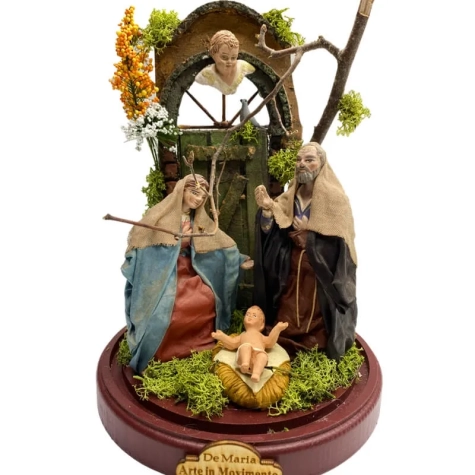 Campana da 20 cm con natività in terracotta con vestiti di stoffa 12 cm 2
