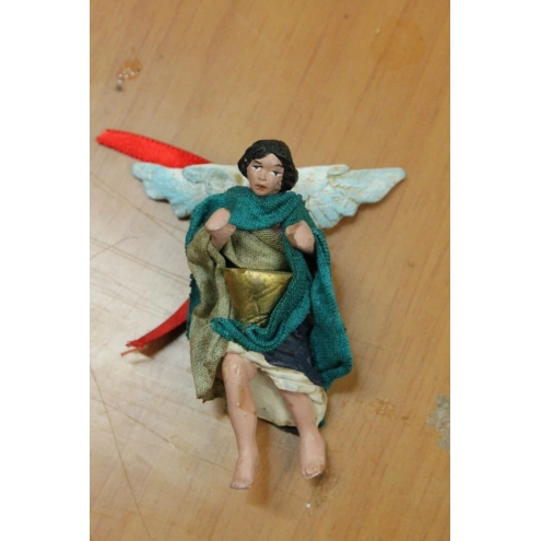 Statuina Angelo con tamburo vestito in stoffa | Pastori napoletani