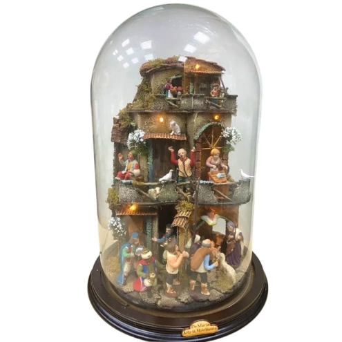 Presepe in campana 40 cm con luci e pastori 7 cm
