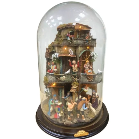Presepe in campana 40 cm con luci e pastori 7 cm