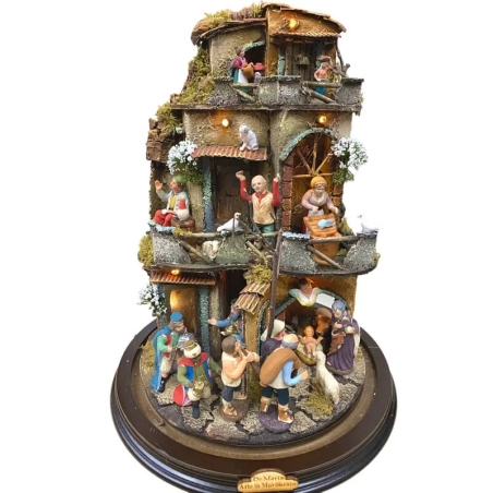 Presepe in campana 40 cm con luci e pastori 7 cm