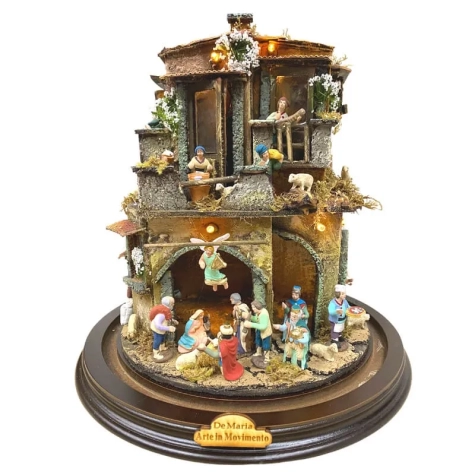 Presepe in campana 30 cm con luci e pastori 4 cm stile 700 2