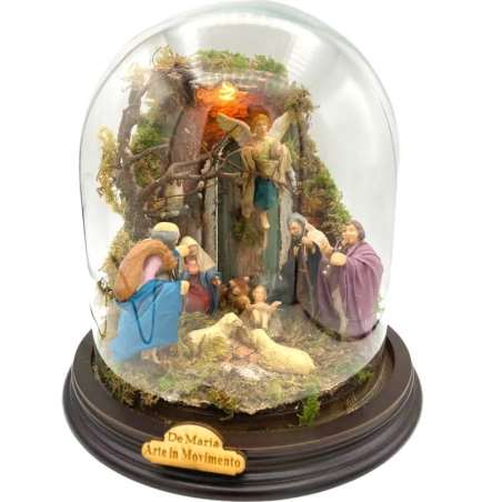 Campana da 25 cm con pastori in terracotta vestiti in stoffa da 7 cm