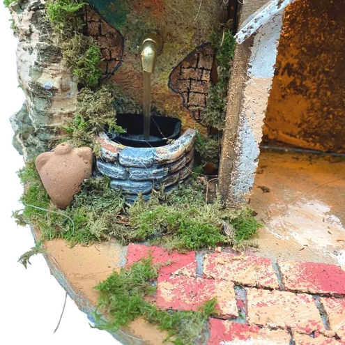 Presepe napoletano in sughero con luci e fontana 45 cm