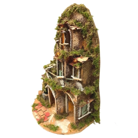 Presepe napoletano in sughero con luci e fontana 45 cm 2
