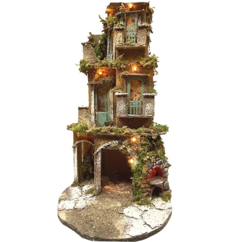 Presepe in sughero con luci e forno 50 cm