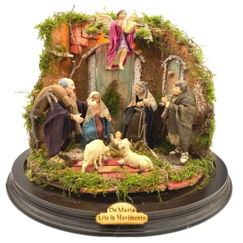 Campana da 25 cm con pastori in terracotta vestiti in stoffa da 10 cm 2