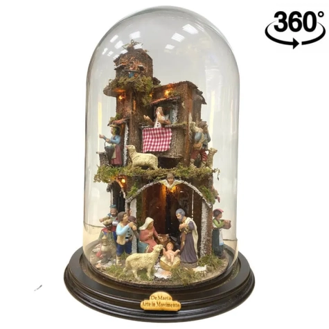 Presepe in campana 40 cm con luci e pastori 7 cm stile 700