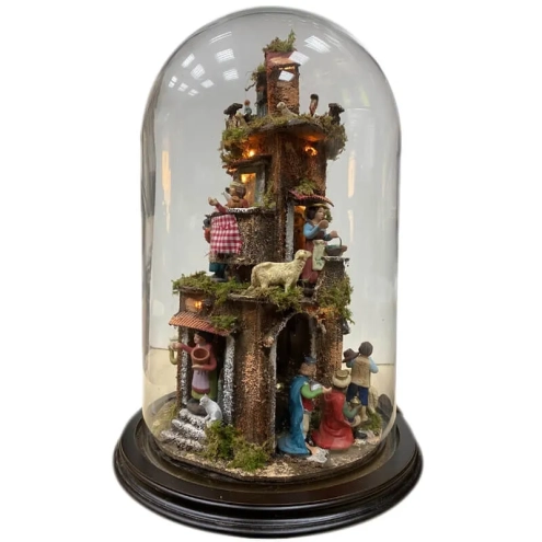 Presepe in campana 40 cm con luci e pastori 7 cm stile 700