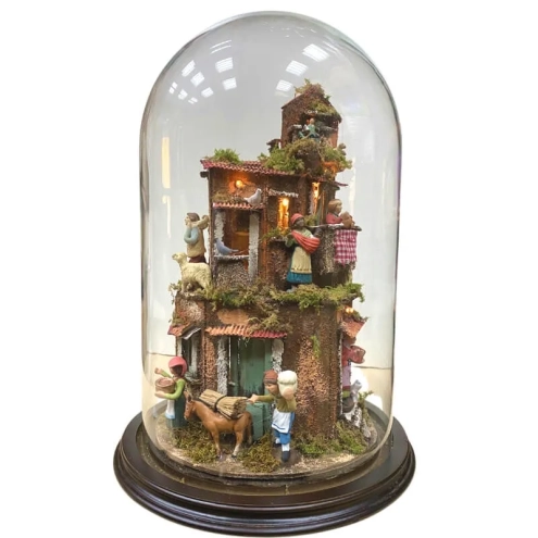 Presepe in campana 40 cm con luci e pastori 7 cm stile 700