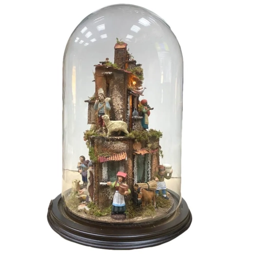 Presepe in campana 40 cm con luci e pastori 7 cm stile 700