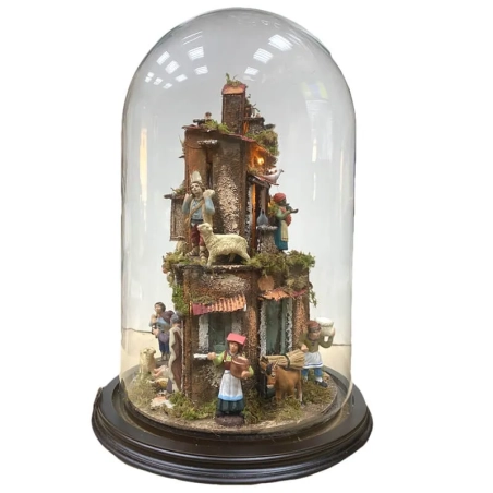 Presepe in campana 40 cm con luci e pastori 7 cm stile 700