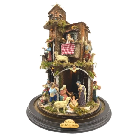 Presepe in campana 40 cm con luci e pastori 7 cm stile 700