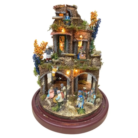 Presepe in campana 30 cm con luci e pastori 4 cm 2