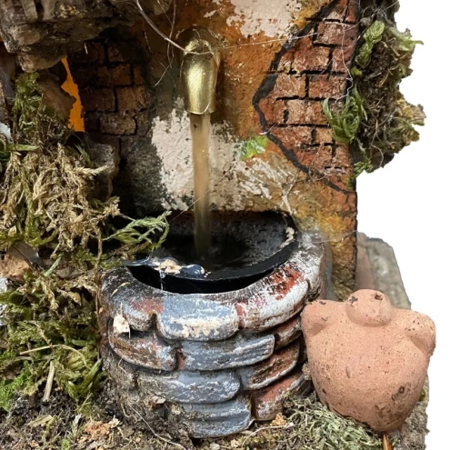 Presepe completo di luci, fontana, mulino pastori 60 cm