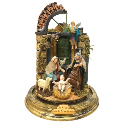 Campana da 26 cm con natività in terracotta vestita in stoffa da 10 cm