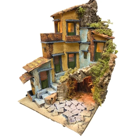 Presepe napoletano in sughero con luci 26 cm 2
