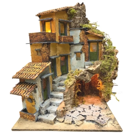 Presepe napoletano in sughero con luci 26 cm