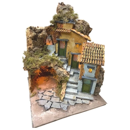 Presepe napoletano in sughero con luci 28 cm