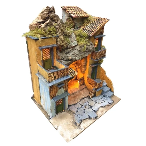 Presepe napoletano stile 700 in sughero con luci 29 cm