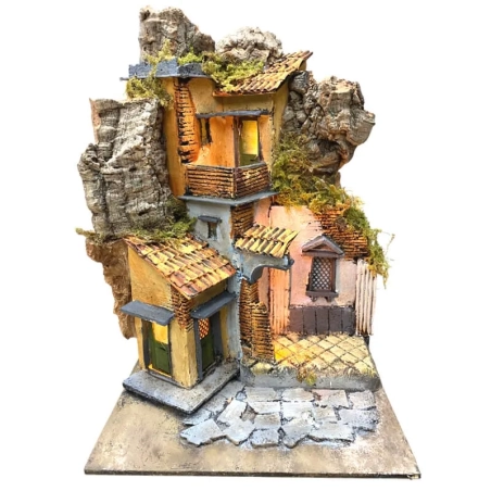 Presepe napoletano stile 700 con tempio e luci 29 cm