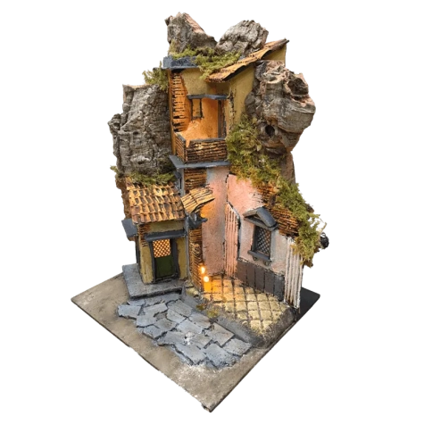 Presepe napoletano stile 700 con tempio e luci 29 cm 2