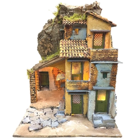 Presepe napoletano in sughero con luci 29 cm