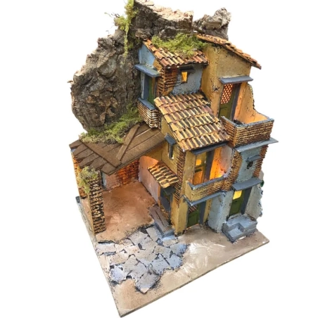 Presepe napoletano in sughero con luci 29 cm