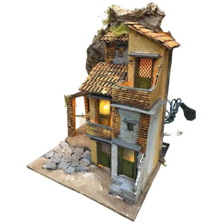 Presepe napoletano in sughero con luci 29 cm
