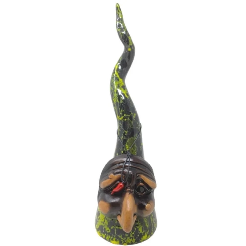 Corno verdenero con maschera di pulcinella in ceramica da tavolo 40 cm