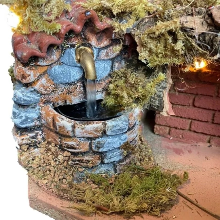 Presepe completo di luci e fontana in terracotta 27 cm